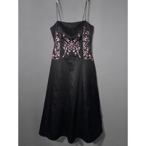 Vintage Blondie‎ Nites Y2K Embroidered Spaghetti Strap Black/Pink Prom Dress-12